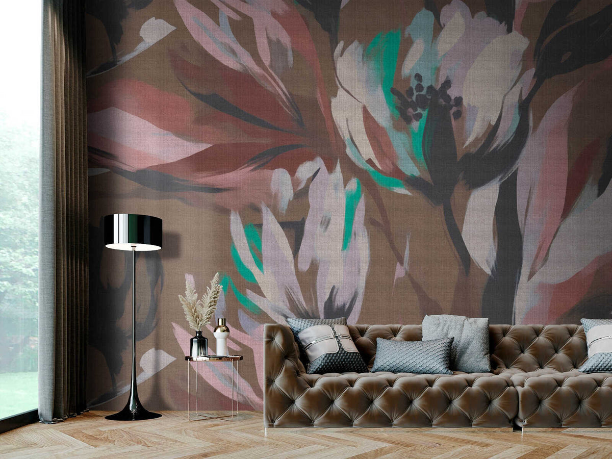 Fotomural Walls by Patel - blossom3 - Quiet blossom wallpaper in warm shades in textile look - brown, purple