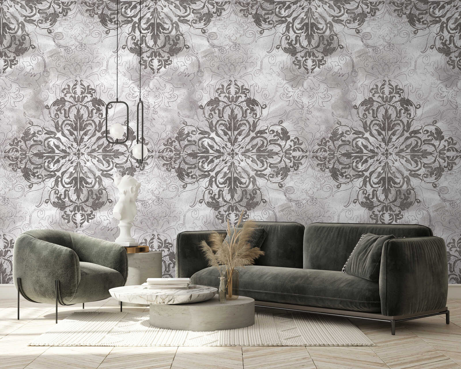 Fotomural Grey mural with ornament pattern & design effects - AP Digital 3