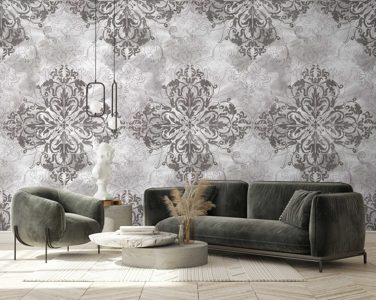 Fotomural Grey mural with ornament pattern & design effects - AP Digital 3