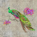Fotomural Walls by Patel - Peacock 1 - Nature linen structure wallpaper with peacock in neon colours - Green, Pink
