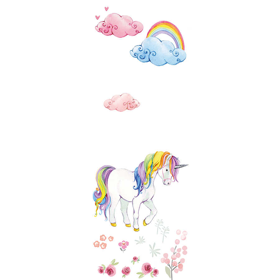 Fotomural Panel XXL 5 - Children mural unicorn motif with rainbow in blue and yellow on premium smooth fleece