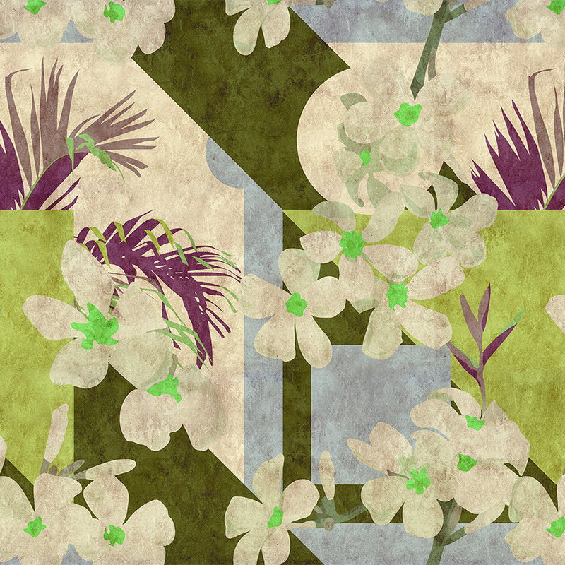 Fotomural Walls by Patel - Vintage bloom - Graphic wallpaper floral vintage decor- blotting paper structure - Beige, Blue
