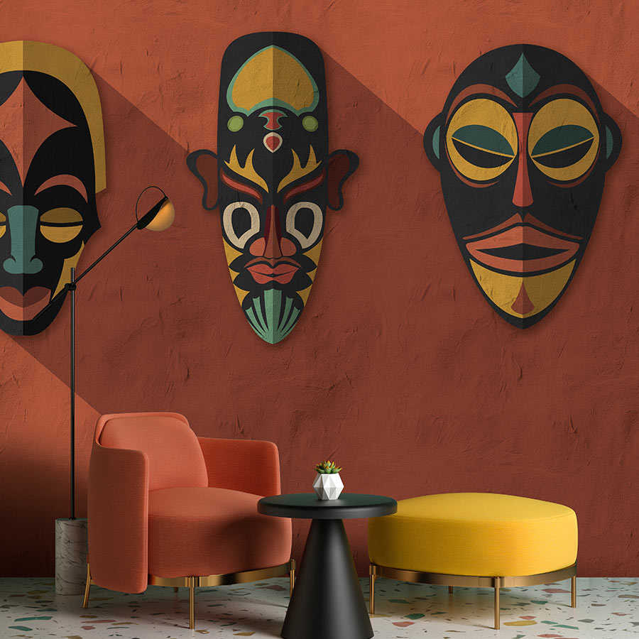 Fotomural Walls by Patel - Zulu 2 - photo wallpaper terracotta orange, Africa masks Zulu design