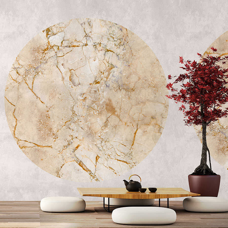Fotomural Walls by Patel - Venus 1 - photo wallpaper golden marble with circle motif & plaster optics