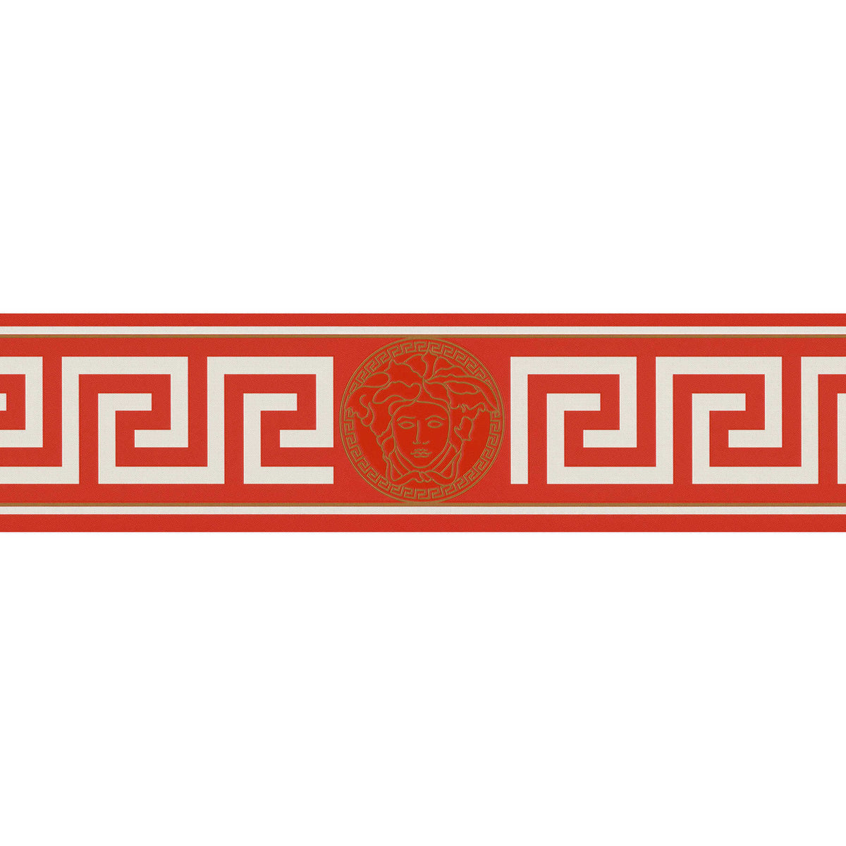 Cenefa de papel pintado VERSACE con diseño de meandro - metálico, rojo