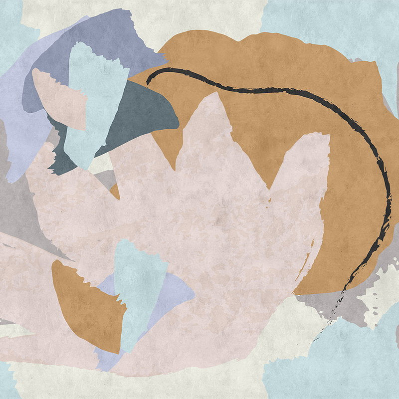 Fotomural Walls by Patel - Floral Collage 2 - Modern Wallpaper Abstract Art in Blotting Paper Texture - Blue, Cream