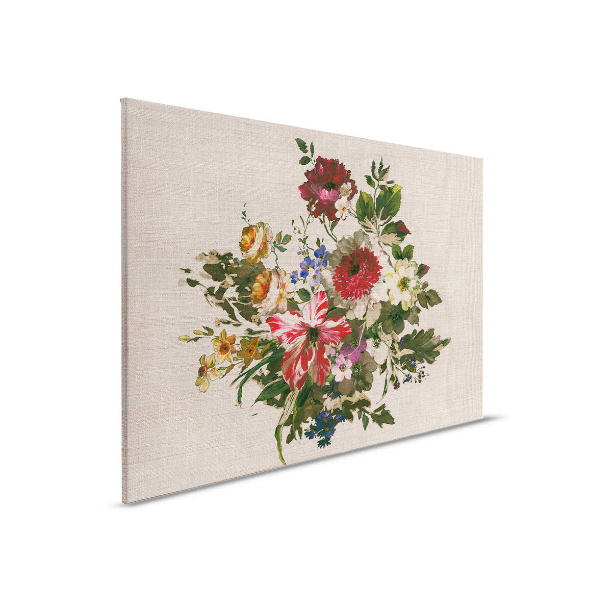 Cuadro lienzo pintado flores estilo vintage y aspecto lino