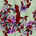 Fotomural Walls by Patel - Tropical Passion 3 - Photo wallpaper with playful floral design - Scratch Texture - Green, Red