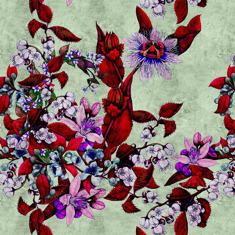 Fotomural Walls by Patel - Tropical Passion 3 - Photo wallpaper with playful floral design - Scratch Texture - Green, Red