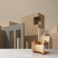 Fotomural Walls by Patel - Tangier 1 - Architecture Cube Design Wallpaper in Beige & Grey