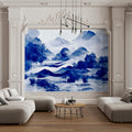 Fotomural Walls by Patel - Photo wallpaper »tinterra 3« - Landscape with mountains & fog - Blue