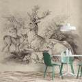 Fotomural Walls by Patel - On the Grass 1 - photo wallpaper deer & stag vintage drawing in beige