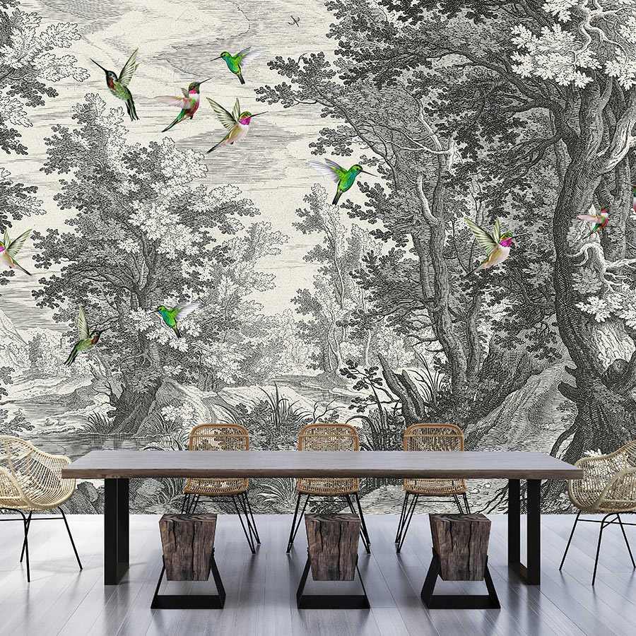 Fotomural Walls by Patel - Fancy Forest 1 - landscape photo wallpaper art print with birds