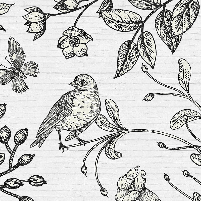 Fotomural Walls by Patel - Black and white photo wallpaper with nature motif in comic book look