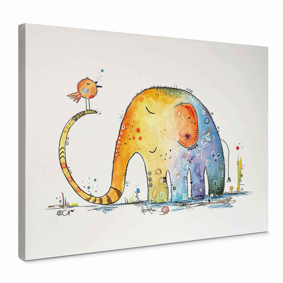 Cuadro Niños, elefante y pájaro de Hagenmeyer