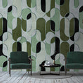 Fotomural Walls by Patel - Ritz 4 - Green wall mural 50s retro decor with silver accent