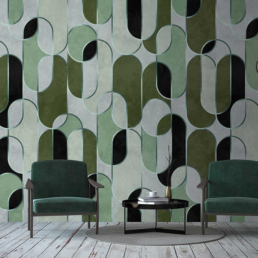 Fotomural Walls by Patel - Ritz 4 - Green wall mural 50s retro decor with silver accent