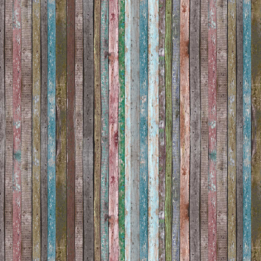 Fotomural Panel XXL 5 - Wood mural fence of boards brown turquoise on premium smooth fleece