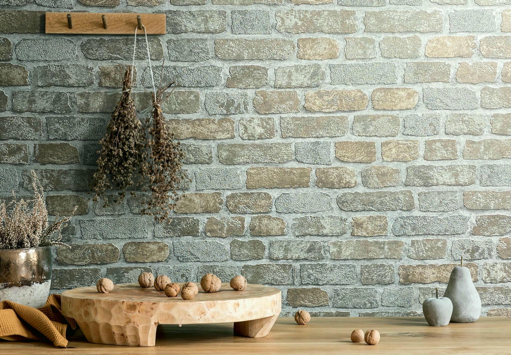 Vliestapete greige steinoptik