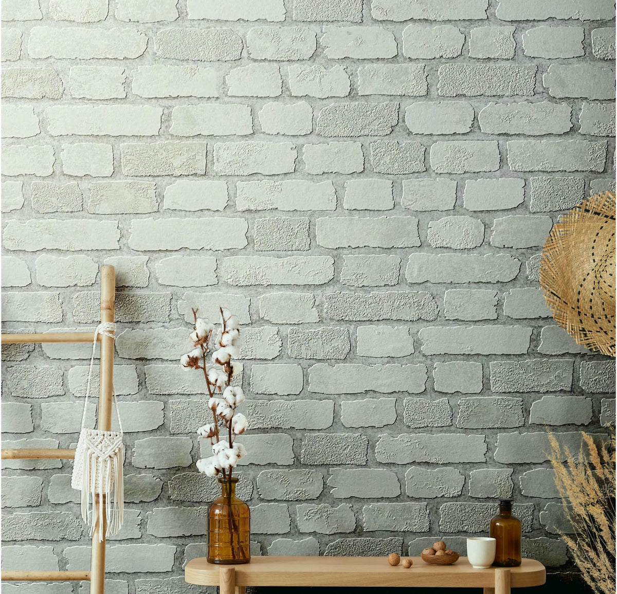 Papel pintado tejido no tejido efecto piedra blanco - Marburg - Imagen 2