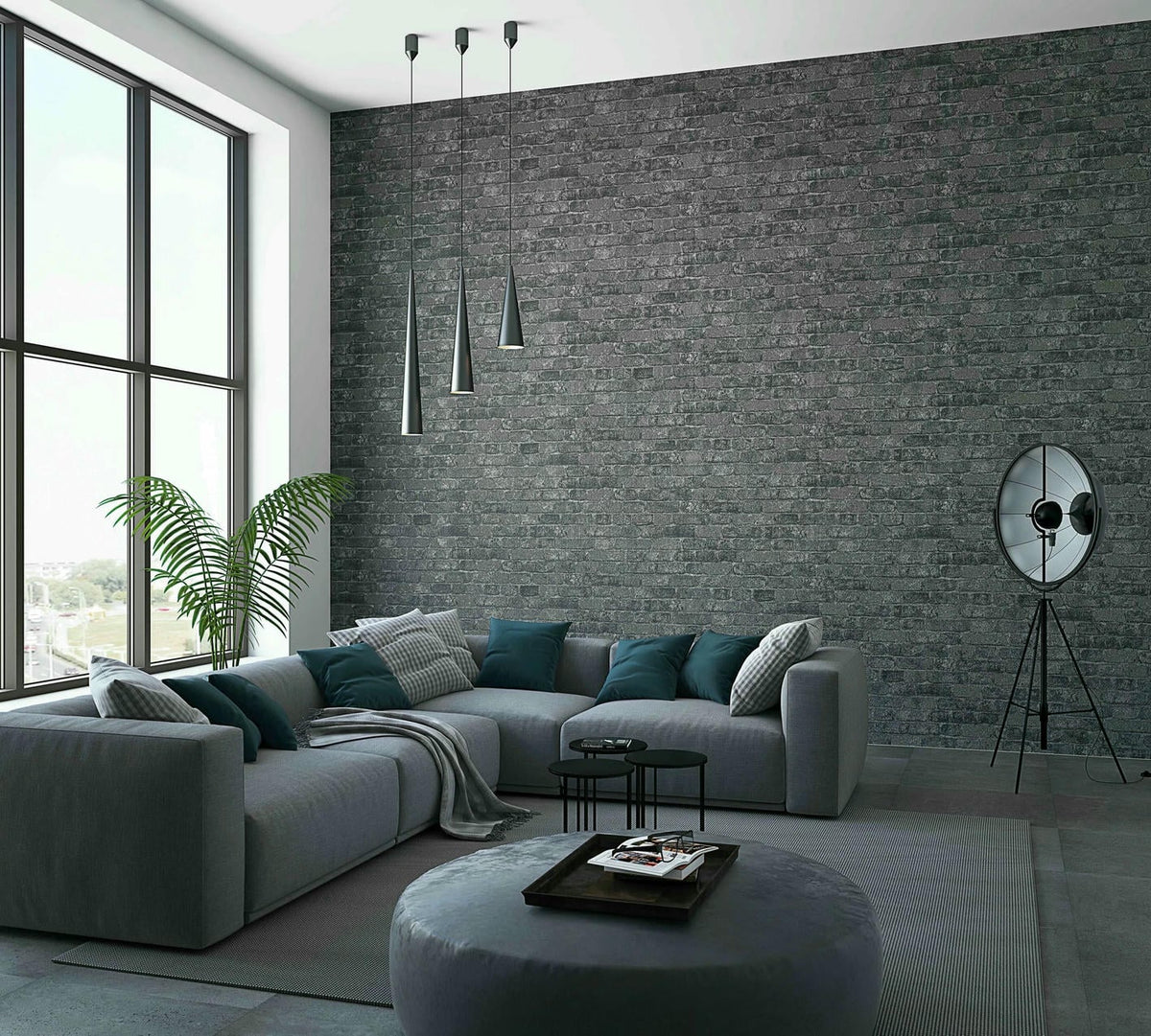 Papel pintado tejido no tejido efecto piedra negro - Marburg - Imagen 1