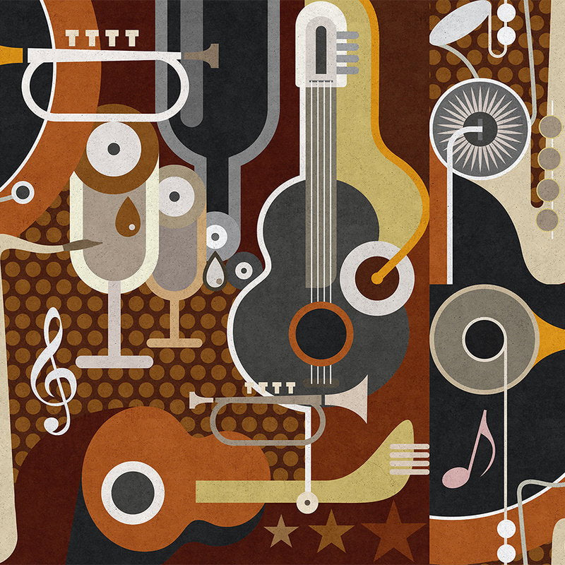 Fotomural Walls by Patel - Wall of sound 1 - Photo wallpaper in concrete structure, abstract musical instruments - Beige, Brown