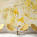 Fotomural Walls by Patel - Photo wallpaper »taiyo« - Flower garland with linen structure in the background - Yellow