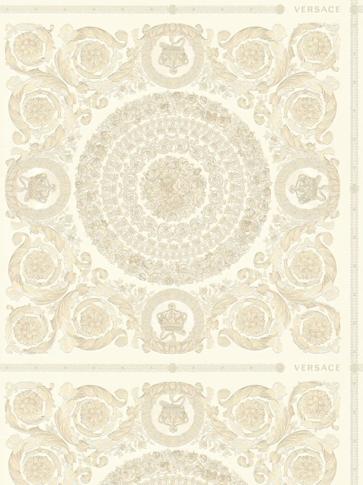 Lujoso papel pintado VERSACE Home Crowns & Roses - Beige, Plata, Crema