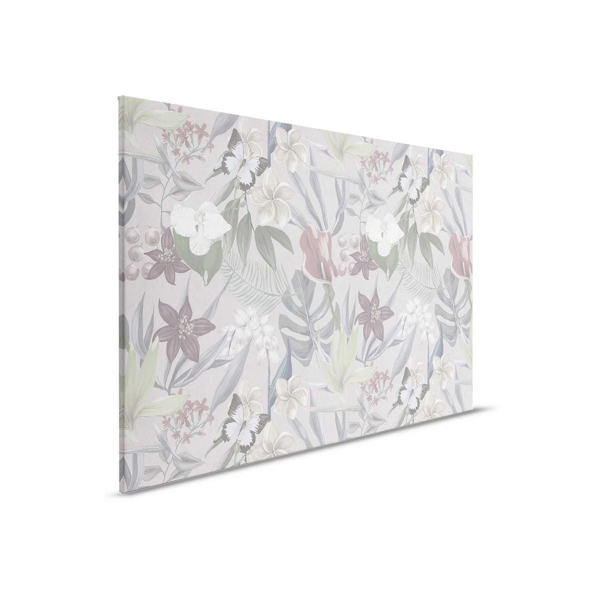 Lienzo Jungla Floral Pintura dibujada | gris, blanco