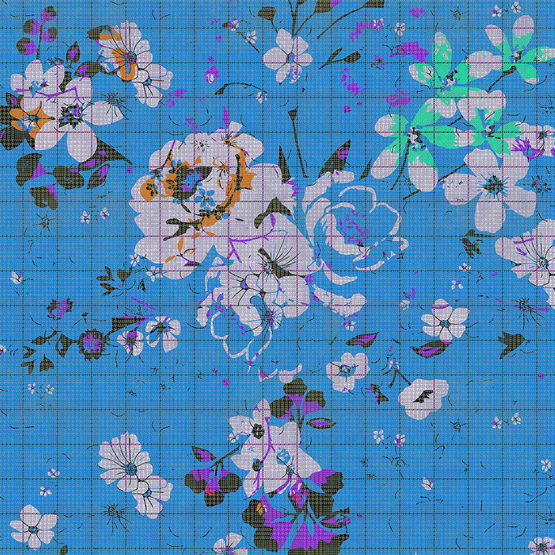 Fotomural Walls by Patel - Flower plaid 3 - Photo wallpaper colourful flower mosaic blue - Chequered structure - Blue, Green