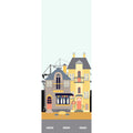 Fotomural Panel XXL 5 - City mural with store and apartment building in blue and yellow on premium smooth non-woven