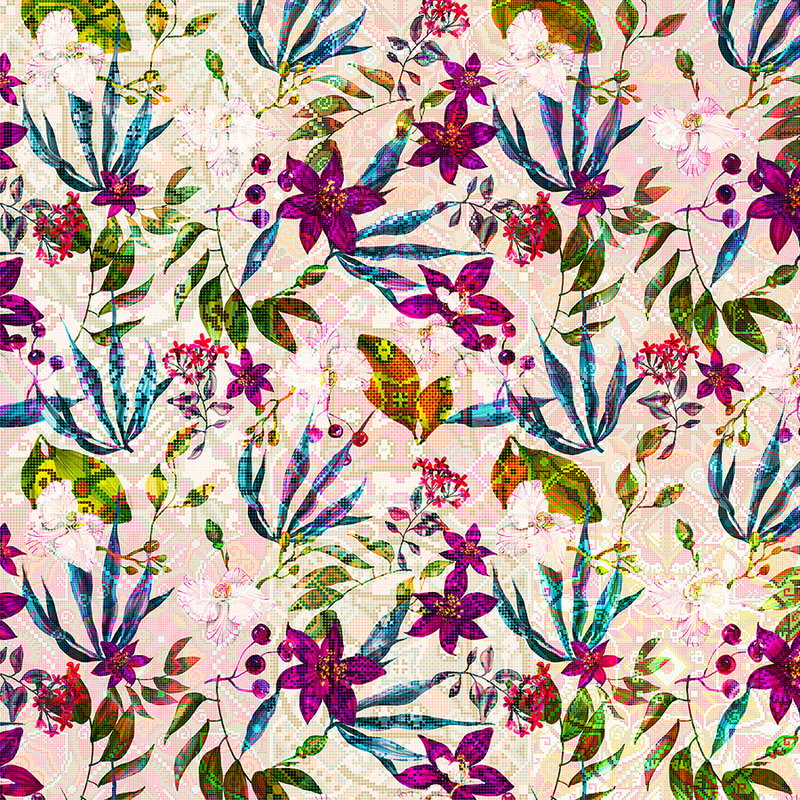 Fotomural Walls by Patel - Flowers mural with Mosaic design - cream, purple