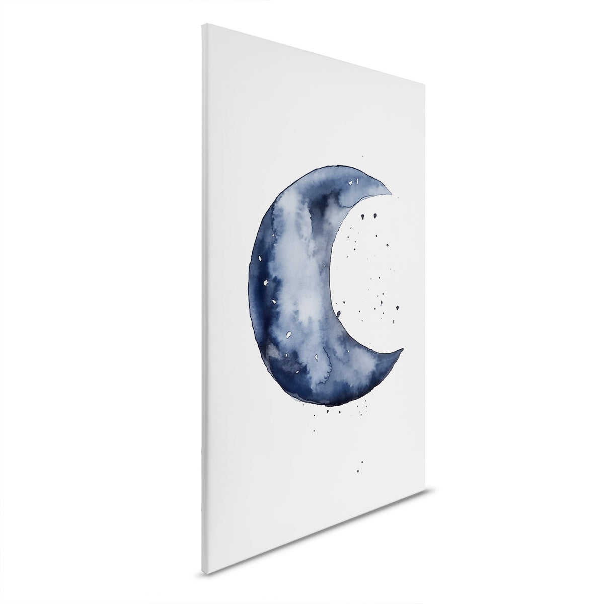 Luna creciente azul - Pintura mística en lienzo acuarela