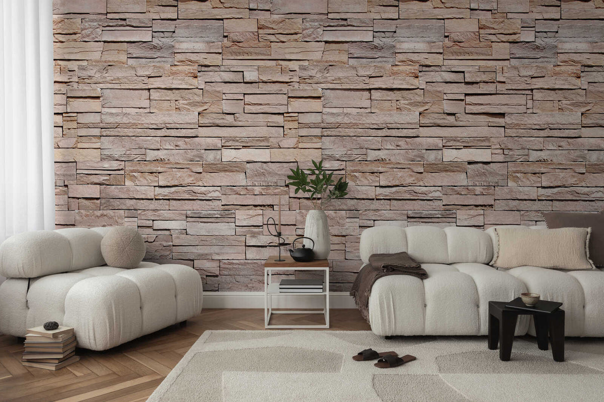 Fotomural Photo wallpaper 3D stone look, light brown dry stone wall - AP Digital 1