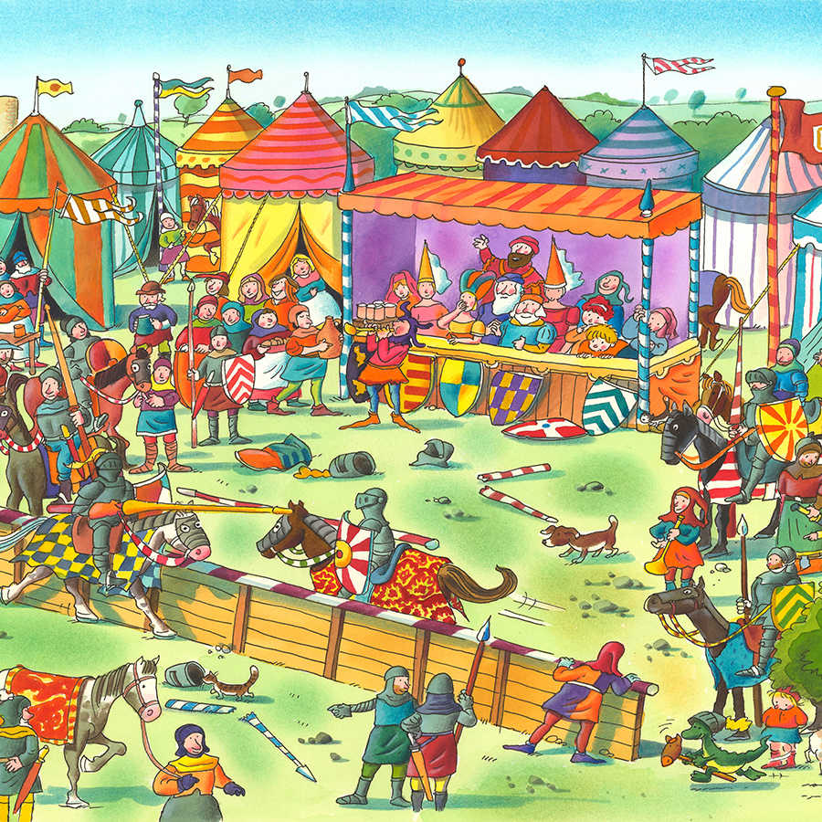 Fotomural Children mural knights festival with festivals blue and yellow on premium smooth non-woven - XXL 3
