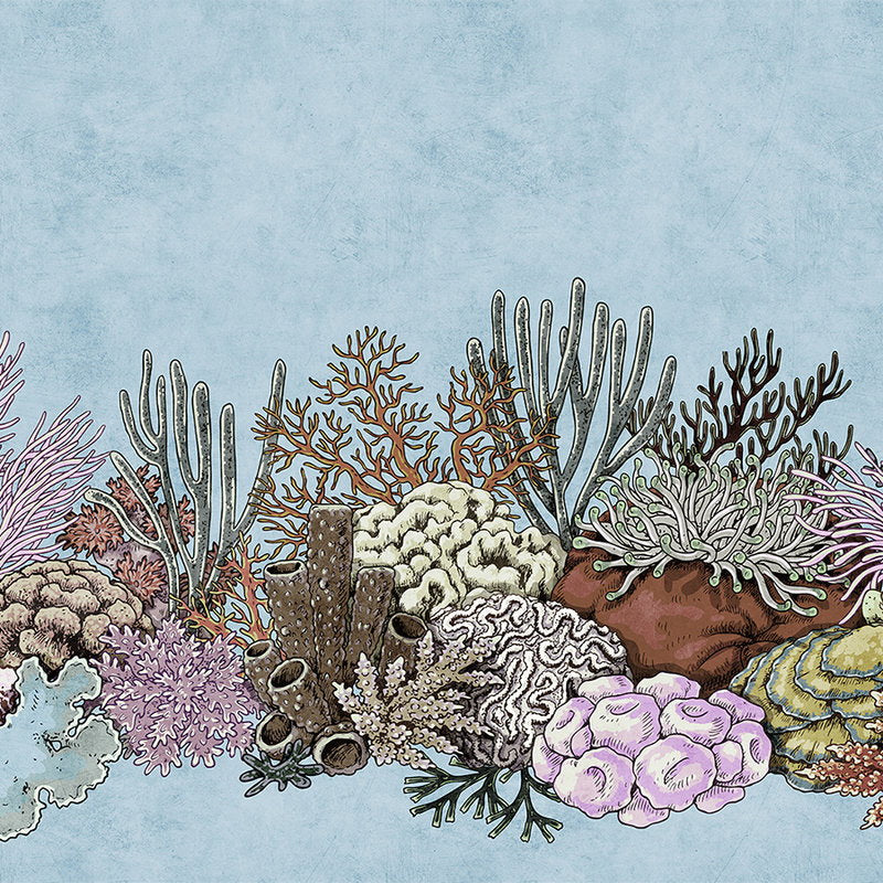 Fotomural Walls by Patel - Octopus's Garden 1 - Underwater Wallpaper with Corals in Blotting Paper Structure - Blue, Pink