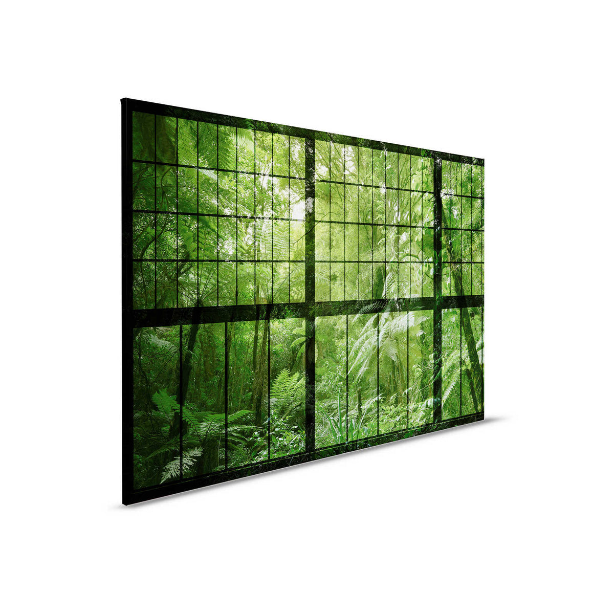 Rainforest 2 - Pintura sobre lienzo en ventana de buhardilla con vistas a la selva