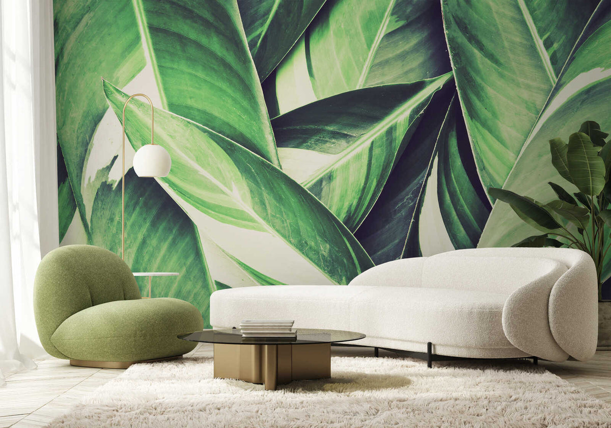 Fotomural Panel XXL 5 - Nature mural palm leaves motif green on premium smooth fleece