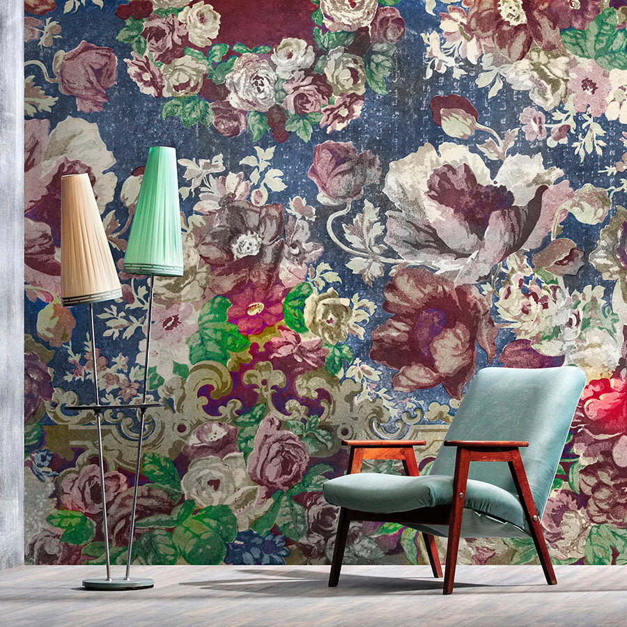 Fotomural Walls by Patel - Photo wallpaper »carmente 2« - Classic style floral pattern against a vintage plaster texture - Colourful