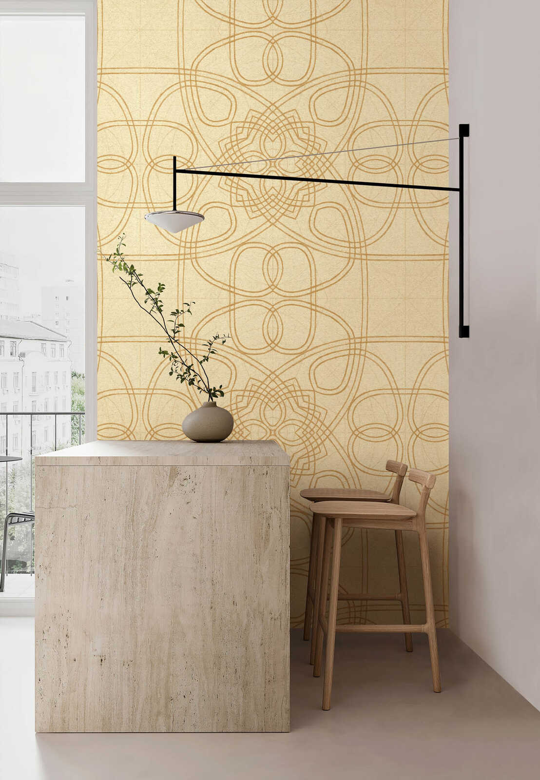 Fotomural Walls by Patel - loop1 - Harmonic geometric fine line wallpaper - yellow