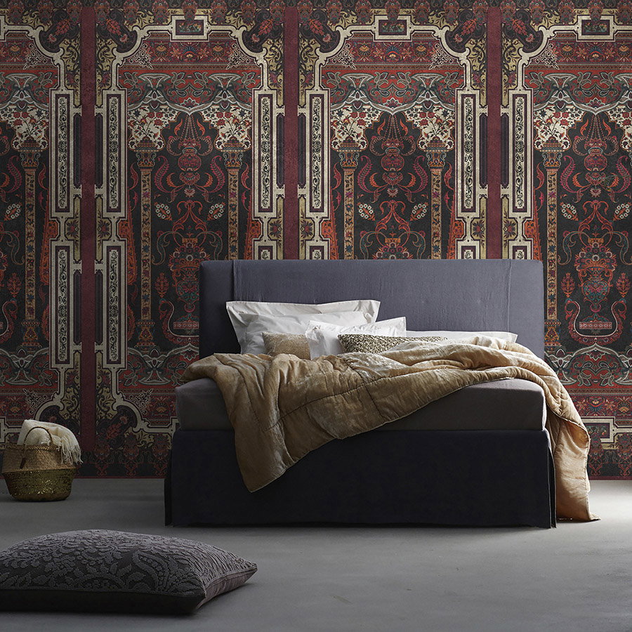 Fotomural Walls by Patel - Photo wallpaper »karim« - Ornamental panelling with vintage plaster texture - Dark red