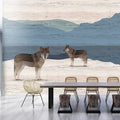 Fotomural Walls by Patel - Yukon 1 - mountains & dogs mural with wood texture
