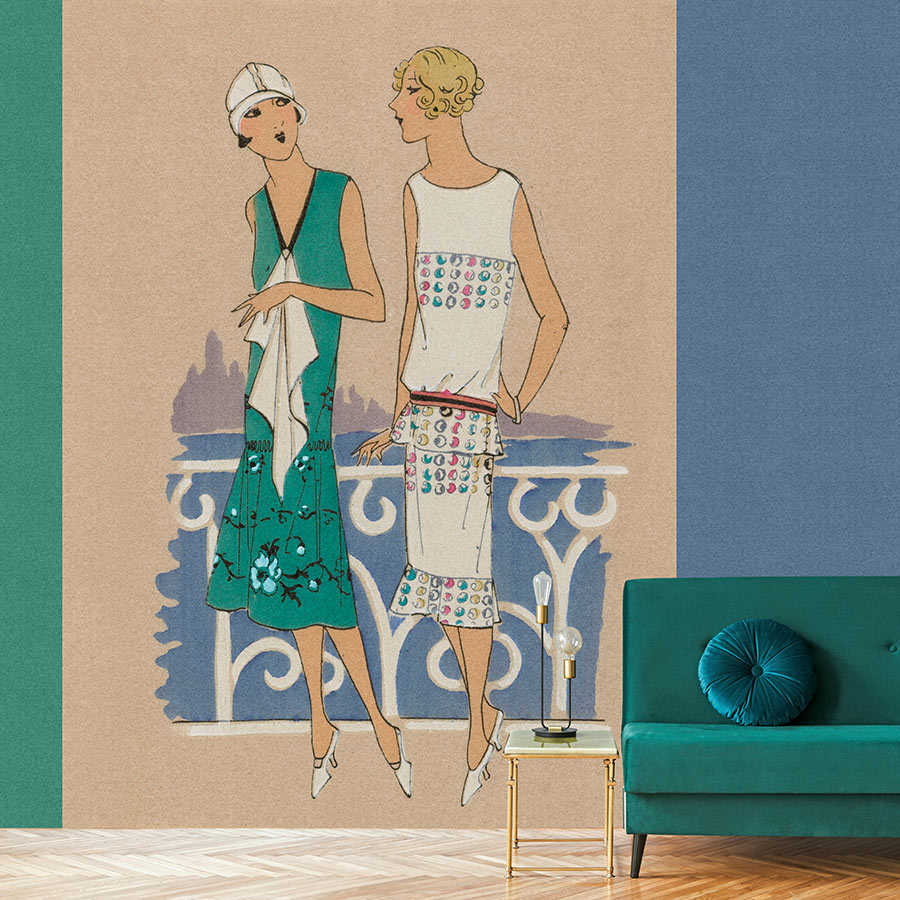 Fotomural Walls by Patel - Parisienne 3 - retro photo wallpaper fashion print 20s in blue & green