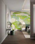 Fotomural Walls by Patel - flux2 - Soft plant abstraction wallpaper with diffuse depth effect in textile look - green, light blue