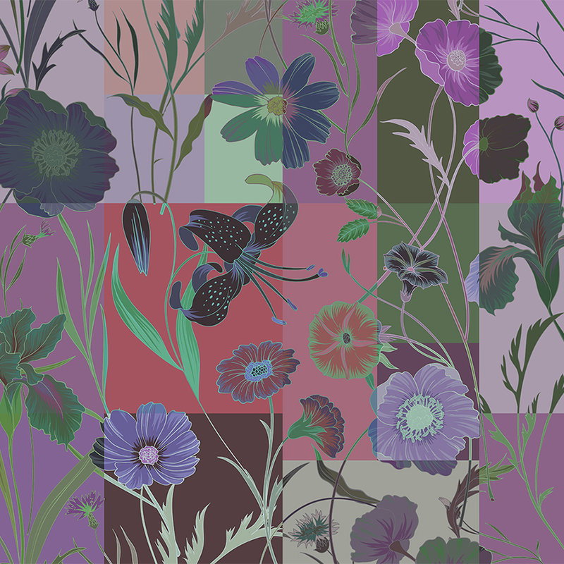 Fotomural Walls by Patel - Floral patch 1 - Colourful floral patchwork wallpaper - Green, Red