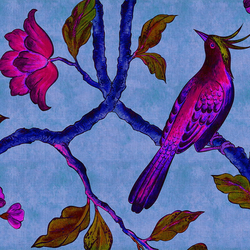 Fotomural Walls by Patel - Bird Of Paradis 1 - digital print wallpaper in natural linen structure with bird of paradise - blue, violet