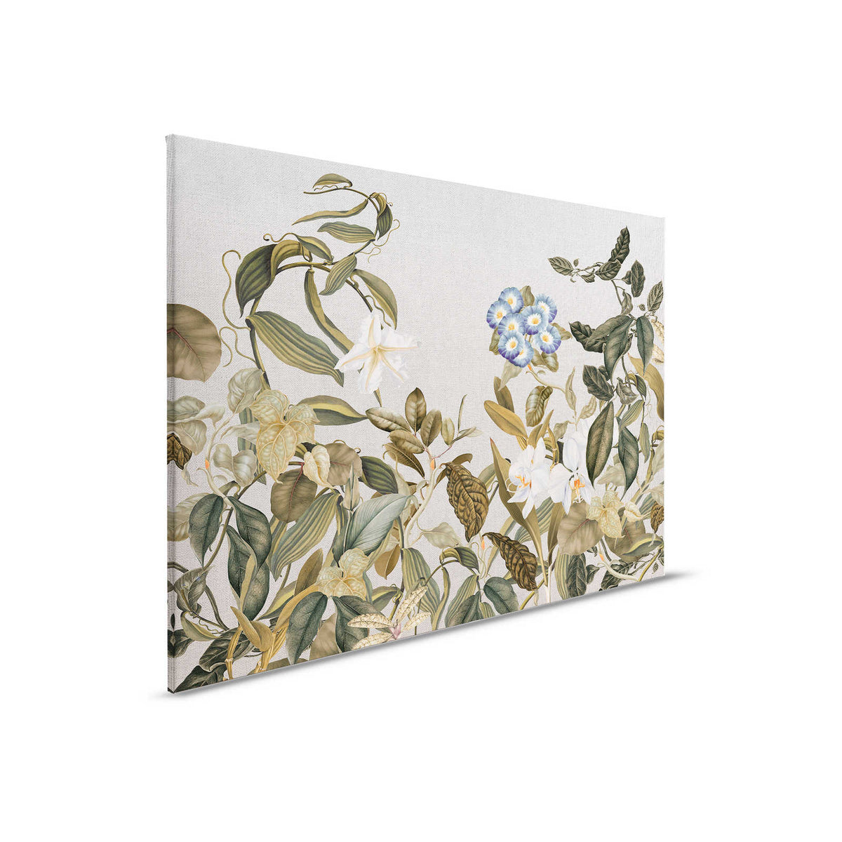 Lienzo estilo botánico Flores, hojas y aspecto textil