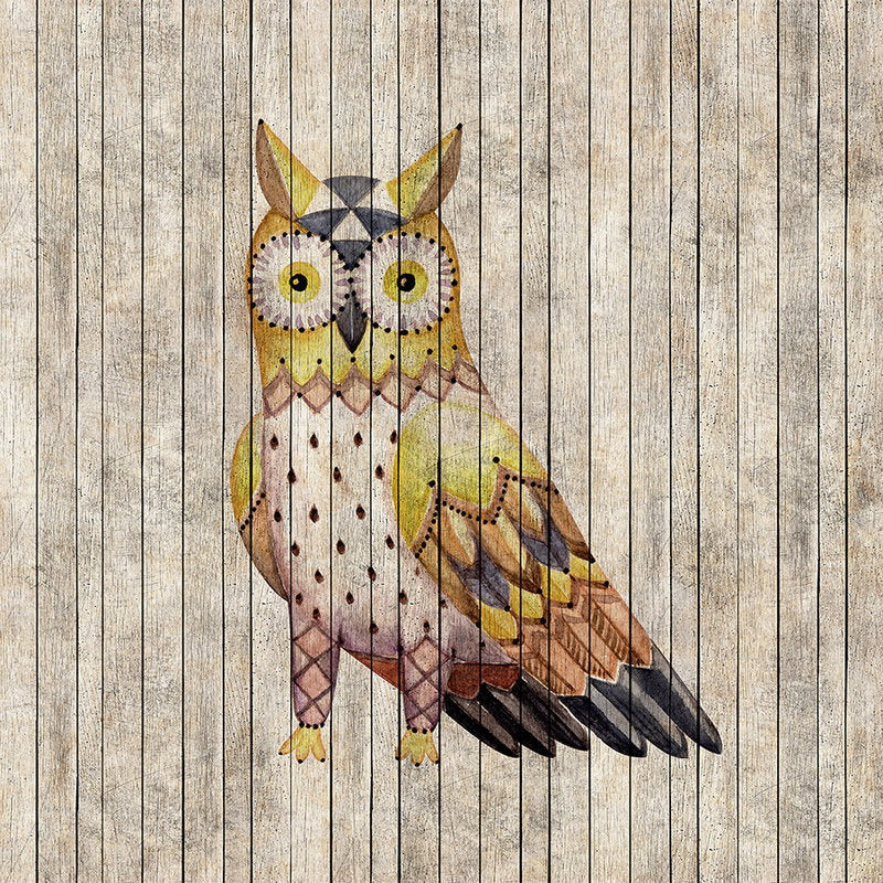 Fotomural Walls by Patel - Fairy tale 1 - Wooden board wall with owl photo wallpaper - Beige, Brown