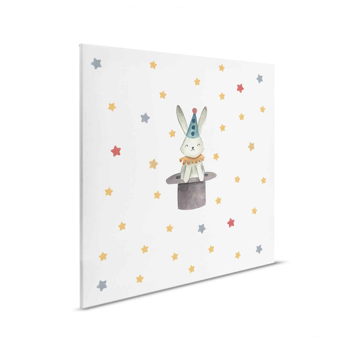 Cuadro lienzo Conejito mágico con sombrero - Mágico motivo para habitación infantil con decoración de estrellas