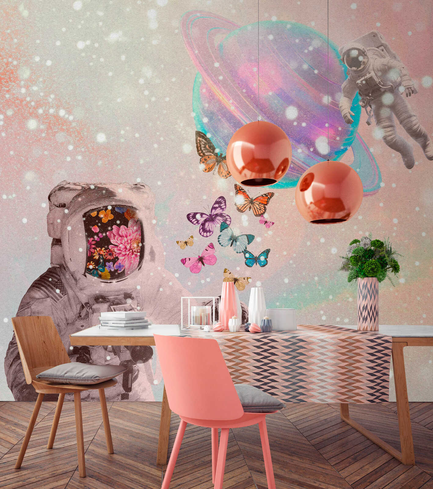 Fotomural Walls by Patel - cosmos - Surreal space art with astronaut wallpaper - pink, purple